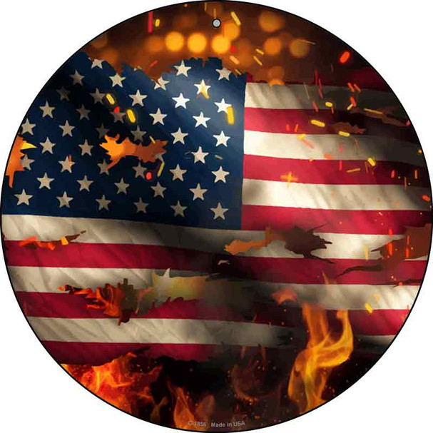 American Flag Flames Wholesale Novelty Metal Circle Sign C-1856