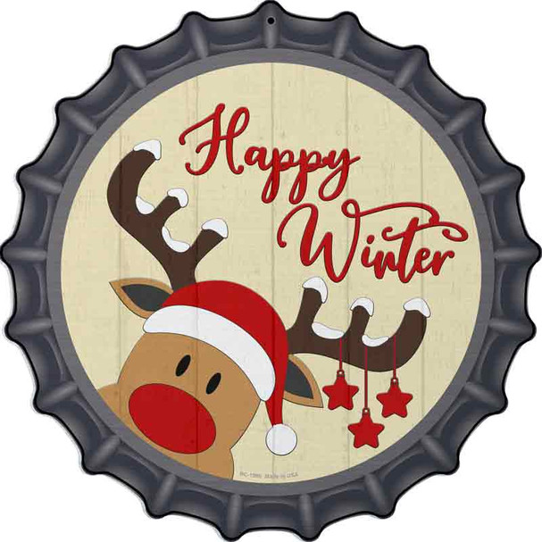 Happy Winter Reindeer Wholesale Novelty Metal Bottle Cap Sign