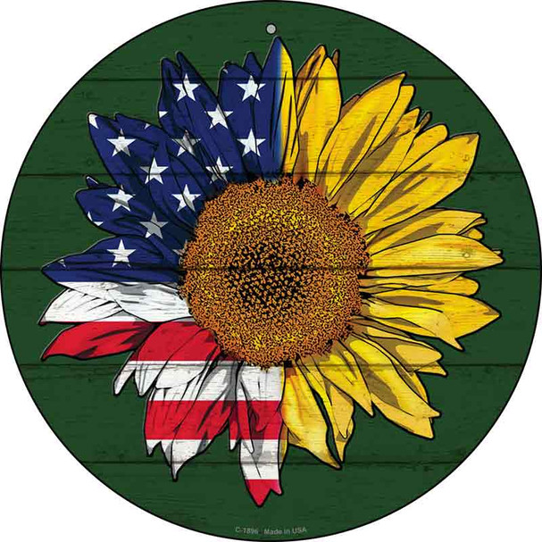 Sunflower Half American Flag Wholesale Novelty Metal Circle Sign