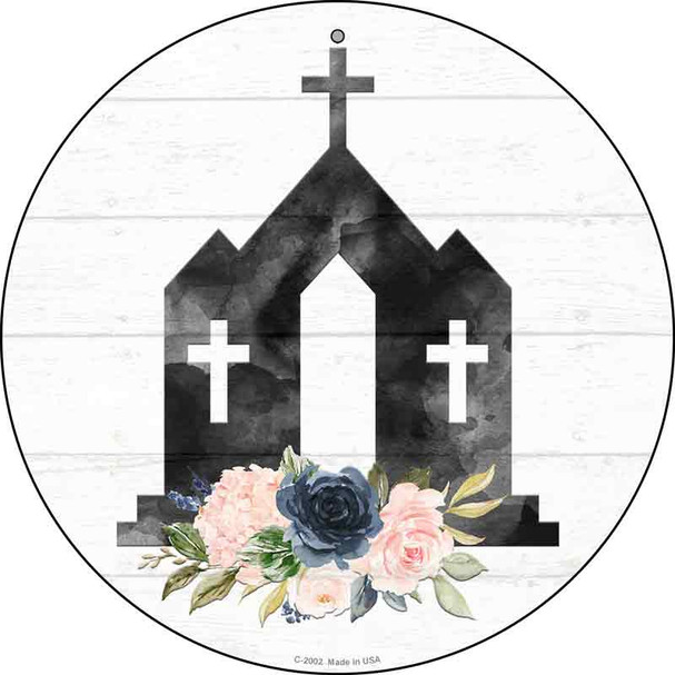 Church Silhouette Wholesale Novelty Metal Circle Sign