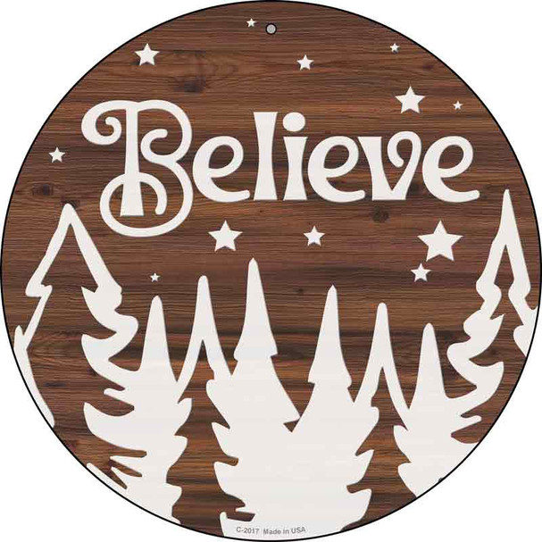 Believe Winter Silhouette Wholesale Novelty Metal Circle Sign