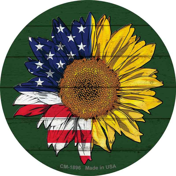 Sunflower Half American Flag Wholesale Novelty Circle Coaster Set of 4