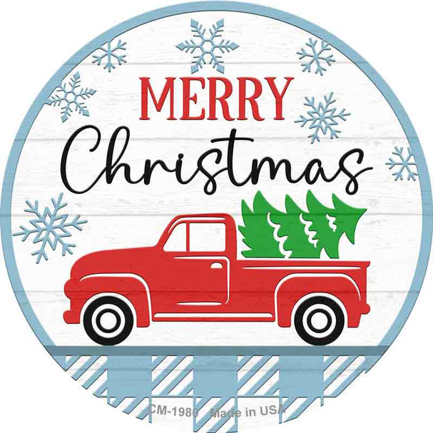 Merry Christmas Truck With Tree Wholesale Novelty Circle Coaster Set of 4