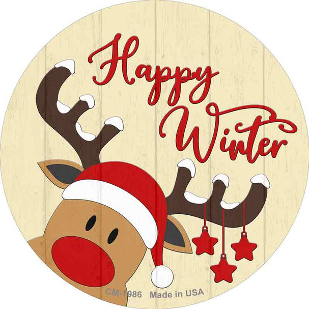 Happy Winter Reindeer Wholesale Novelty Circle Coaster Set of 4