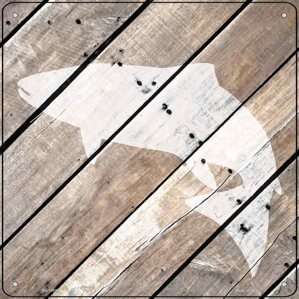 Fish Silhouette Wood Plank Wholesale Novelty Metal Square Sign