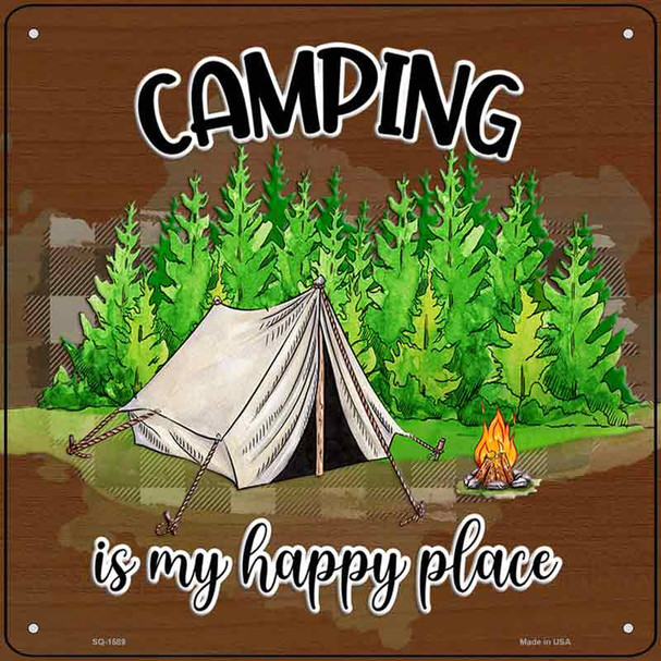 Camping Is My Happy Place Tent Wholesale Novelty Metal Square Sign