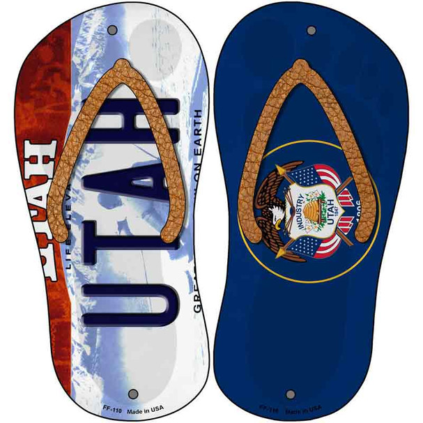 Utah|UT Flag Wholesale Novelty Metal Flip Flops (Set of 2)