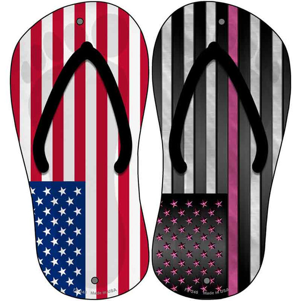 USA|Pink American Flag Wholesale Novelty Metal Flip Flops (Set of 2)