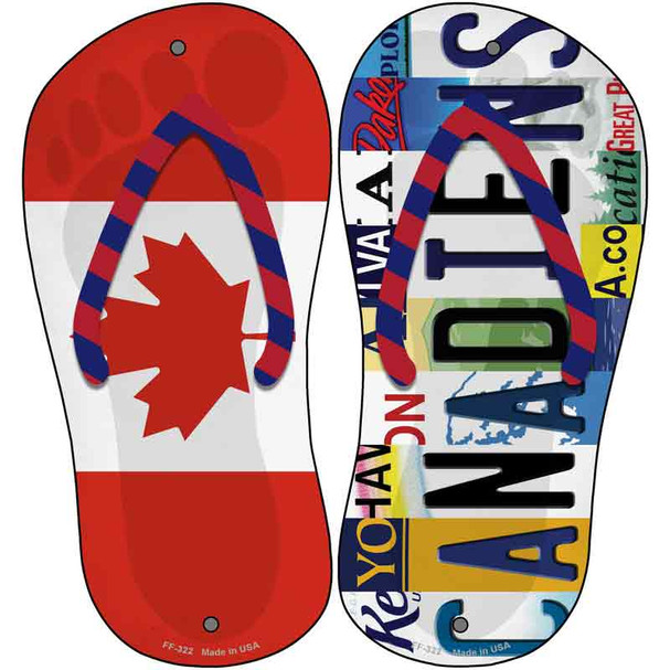 CAN Flag|Canadiens Strip Art Wholesale Novelty Metal Flip Flops (Set of 2)