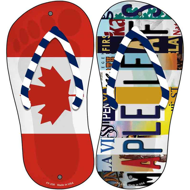 CAN Flag|Maple Leafs Strip Art Wholesale Novelty Metal Flip Flops (Set of 2)