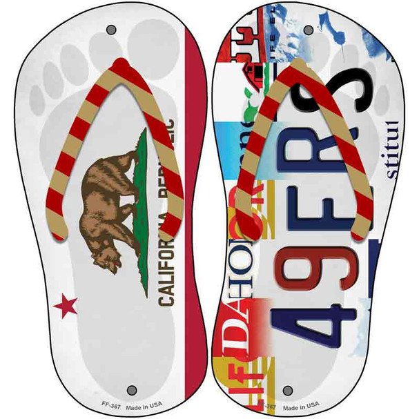 CA Flag|49ers Strip Art Wholesale Novelty Metal Flip Flops (Set of 2)