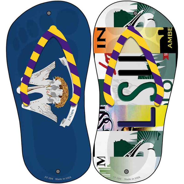 LA Flag|LSU Strip Art Wholesale Novelty Metal Flip Flops (Set of 2)