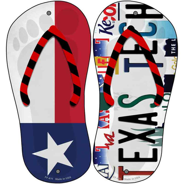 TX Flag|Texas Tech Strip Art Wholesale Novelty Metal Flip Flops (Set of 2)