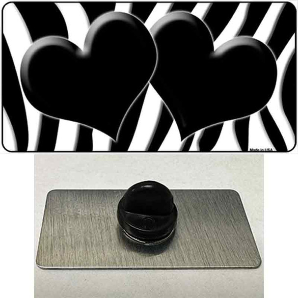 Black White Zebra Black Centered Hearts Wholesale Novelty Metal Hat Pin