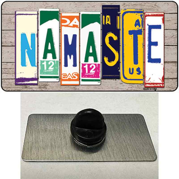 Namaste Wood License Plate Art Wholesale Novelty Metal Hat Pin