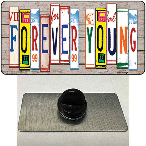 Forever Young Wood License Plate Art Wholesale Novelty Metal Hat Pin