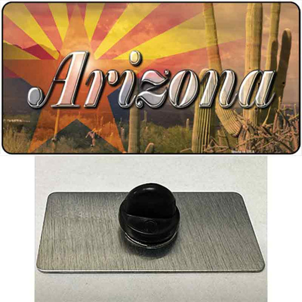 Arizona State Flag Overlay On Cactus Wholesale Novelty Metal Hat Pin