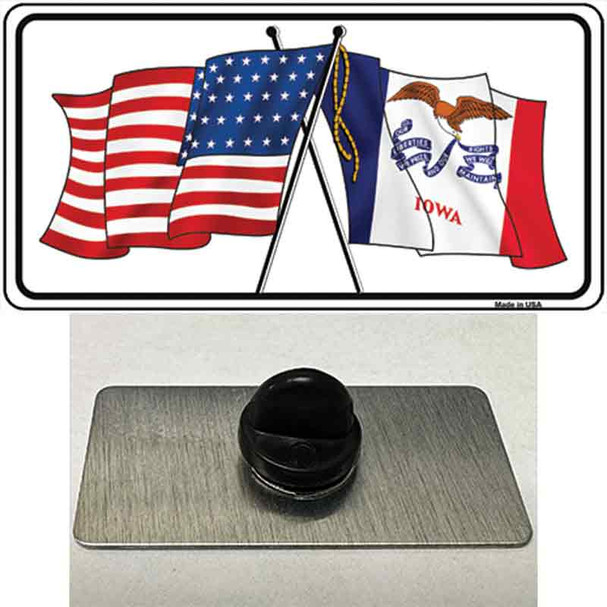 Iowa Crossed US Flag Wholesale Novelty Metal Hat Pin