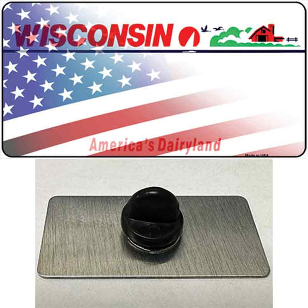 Wisconsin with American Flag Wholesale Novelty Metal Hat Pin