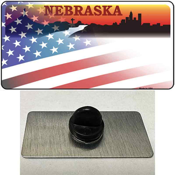 Nebraska Amber with American Flag Wholesale Novelty Metal Hat Pin