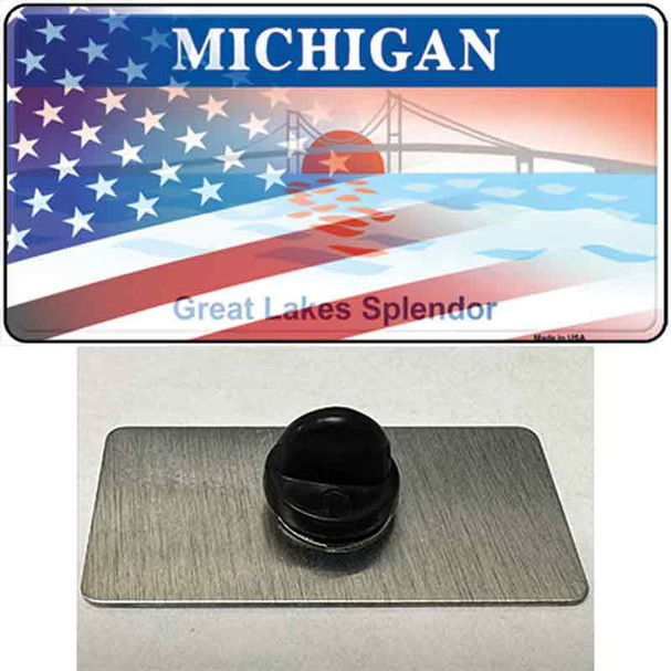 Michigan Splendor with American Flag Wholesale Novelty Metal Hat Pin