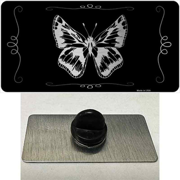 Butterfly Black Brushed Chrome Wholesale Novelty Metal Hat Pin