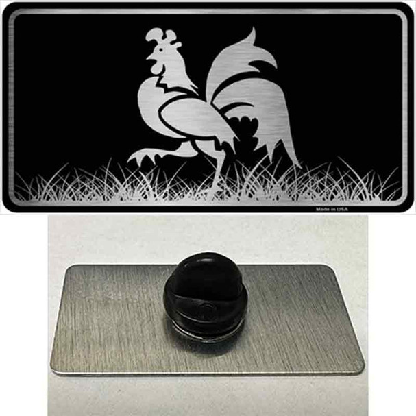 Rooster Black Brushed Chrome Wholesale Novelty Metal Hat Pin