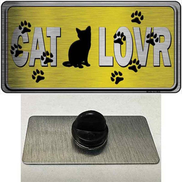 Cat Lover Yellow Brushed Chrome Wholesale Novelty Metal Hat Pin Tag