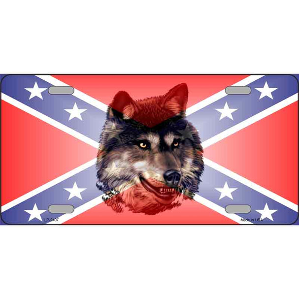 Confederate Flag Wolf Wholesale Metal Novelty License Plate LP-2407