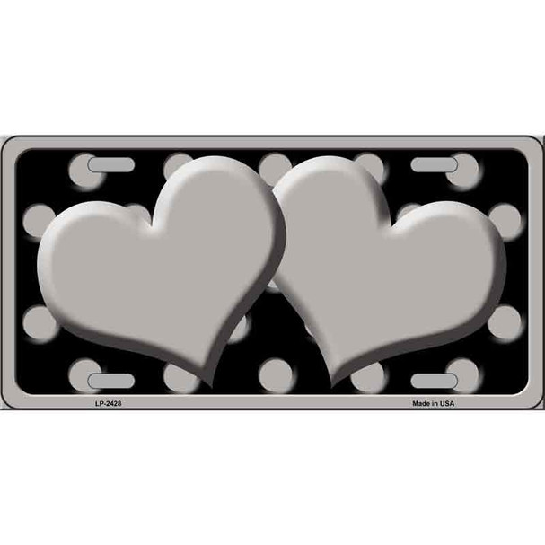 Grey Black Polka Dot Grey Center Hearts Wholesale Novelty License Plate