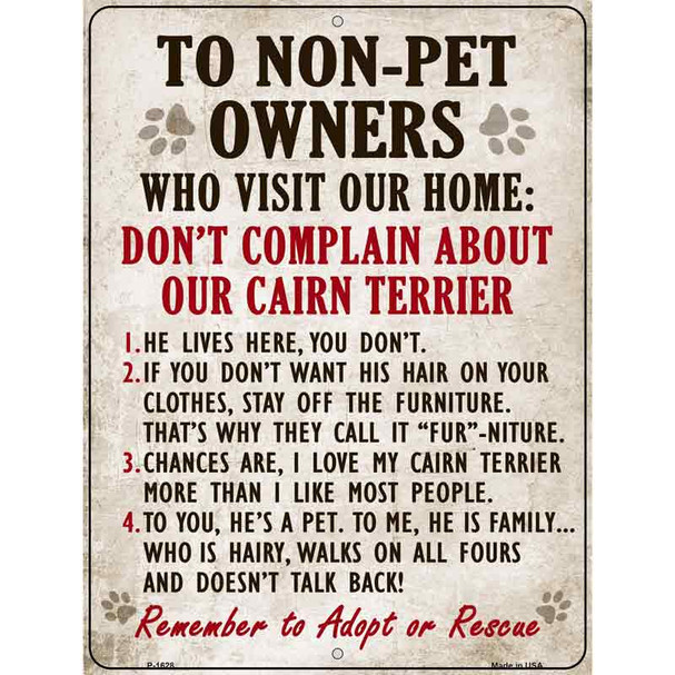 Non-Pet Owners Cairn Terrier Parking Sign Wholesale Metal Novelty