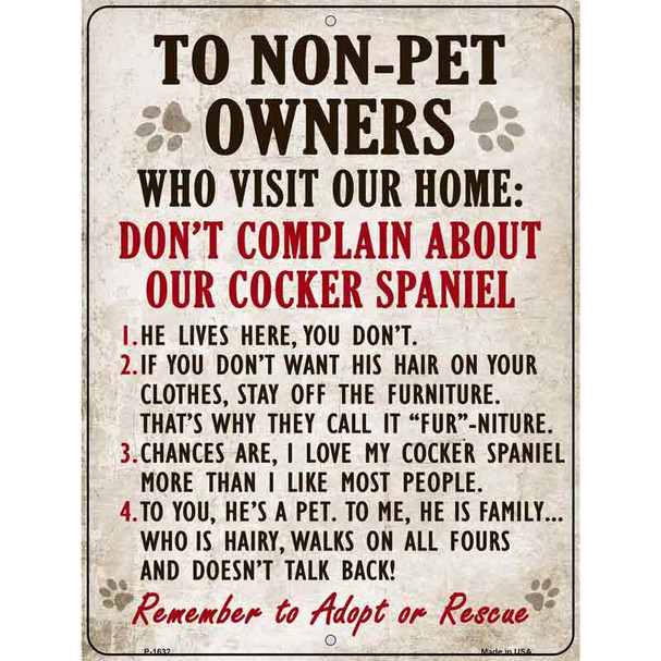 Non-Pet Owners Cocker Spaniel Parking Sign Wholesale Metal Novelty