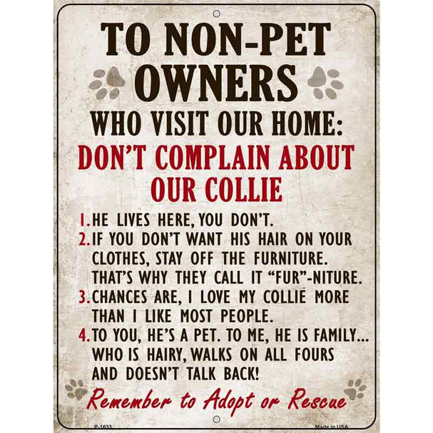 Non-Pet Owners Collie Parking Sign Wholesale Metal Novelty