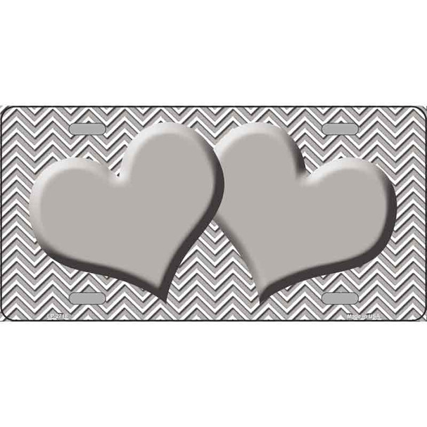 Grey White Chevon Grey Center Hearts Wholesale Metal Novelty License Plate