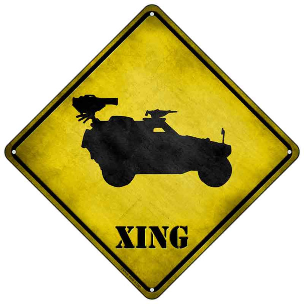 Truck With Mounted Back Weapon Xing Wholesale Novelty Metal Crossing Sign