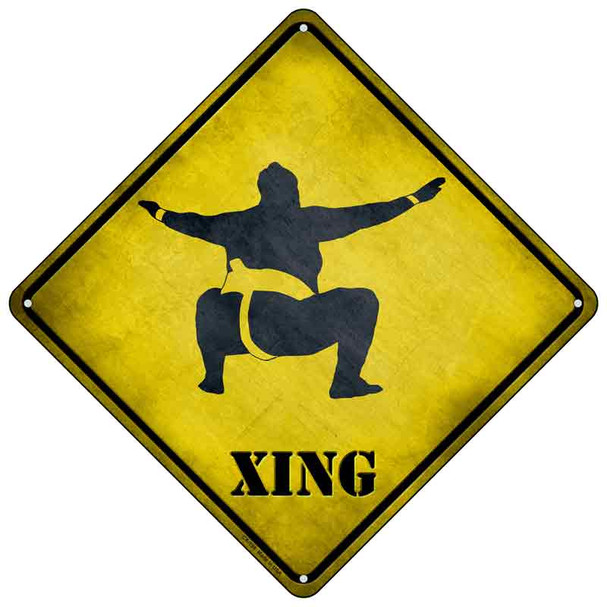 Sumo Wrestler Squatting Xing Wholesale Novelty Metal Crossing Sign