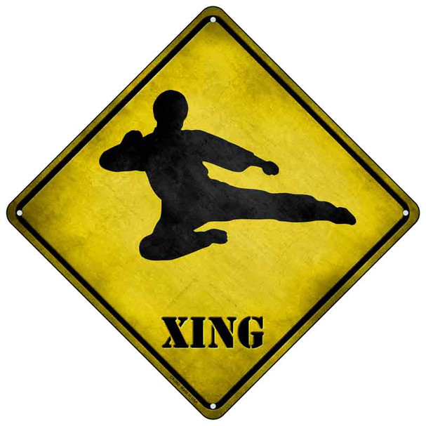 Kung Fu Martial Artist Jump Kicking Xing Wholesale Novelty Metal Crossing Sign