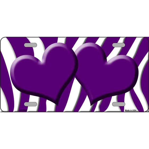 Purple White Zebra Purple Centered Hearts Wholesale Novelty License Plate