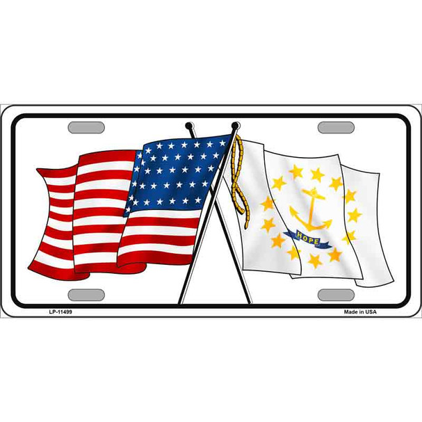 Rhode Island Crossed US Flag Wholesale License Plate