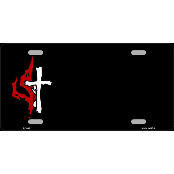 Flaming Cross Offset Wholesale Metal Novelty License Plate