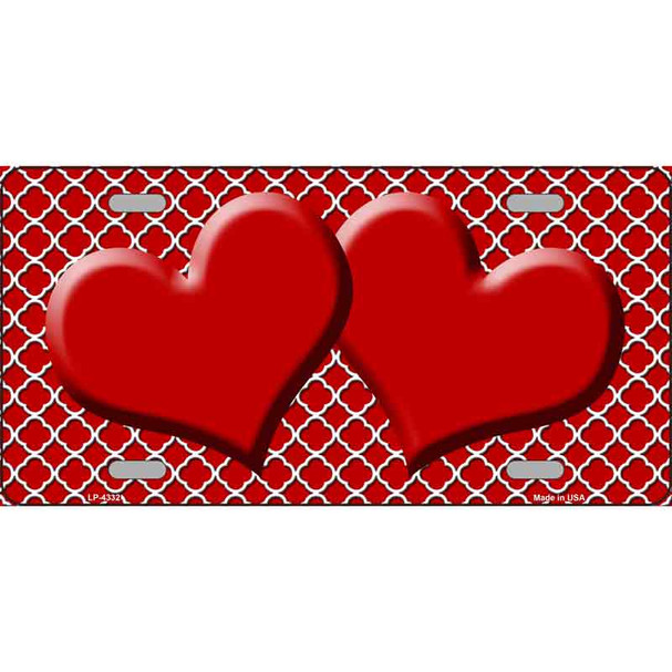 Red White Quatrefoil Red Center Hearts Wholesale Metal Novelty License Plate