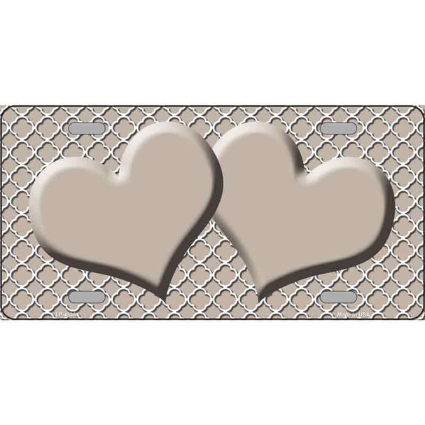 Tan White Quatrefoil Tan Center Hearts Wholesale Metal Novelty License Plate