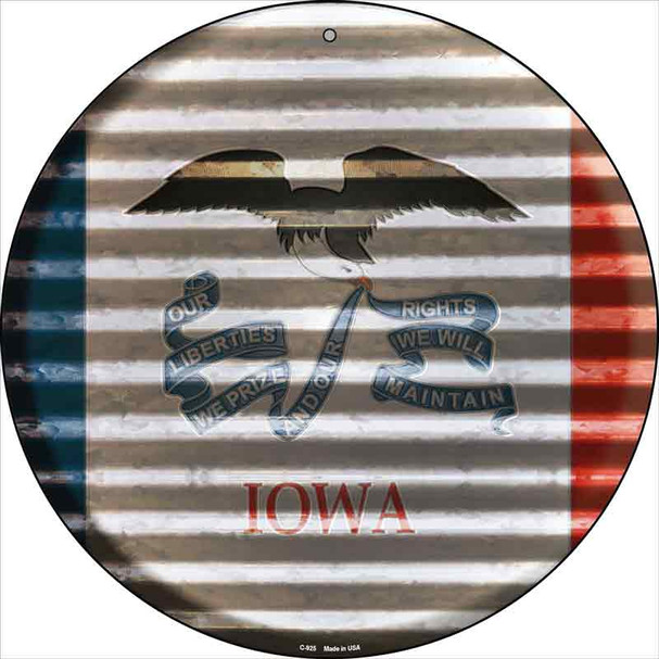 Iowa Flag Corrugated Effect Wholesale Novelty Circular Sign C-925