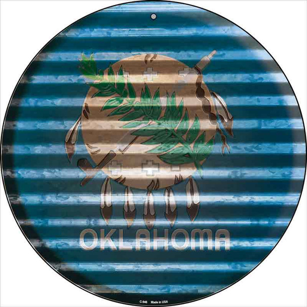 Oklahoma Flag Corrugated Effect Wholesale Novelty Circular Sign C-946