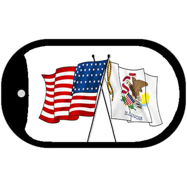 Illinois / USA Crossed Flags Wholesale Novelty Metal Dog Tag Necklace