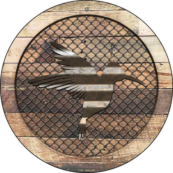 Corrugated Hummingbird on Wood Wholesale Novelty Metal Circular Sign C-1025