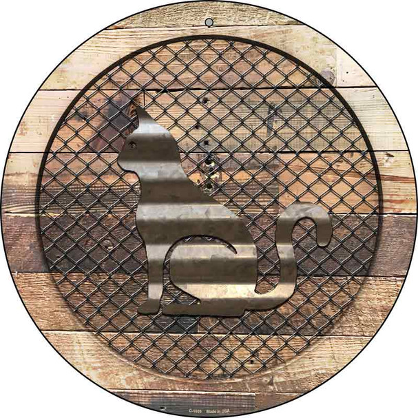 Corrugated Cat on Wood Wholesale Novelty Metal Circular Sign C-1026