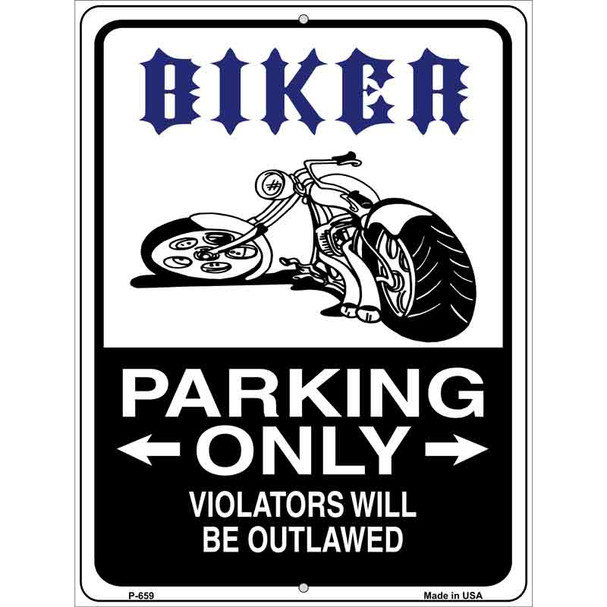 Biker Parking Only Outlawed Wholesale Metal Novelty Parking Sign