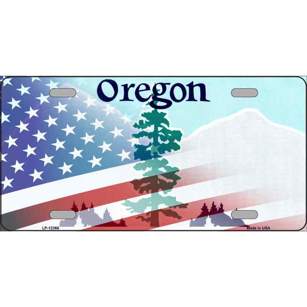 Oregon with American Flag Wholesale Novelty Metal License Plate