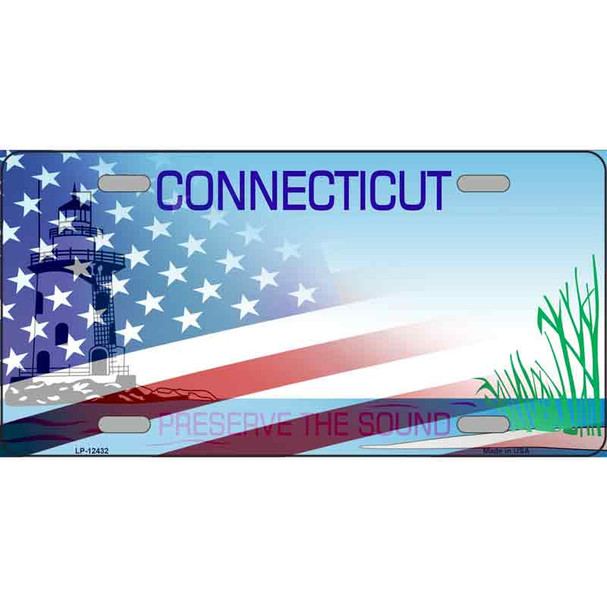 Connecticut with American Flag Wholesale Novelty Metal License Plate LP-12432